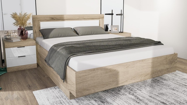 Спалня с нощни шкафчета 160/200 Аделаида сонома арвен с бял гланц