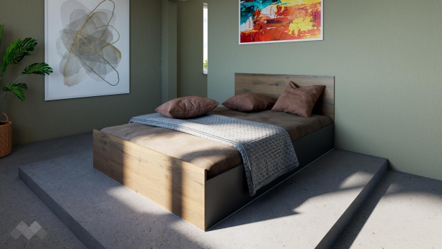 Спалня 140/200 Хироу с включен матрак Бонел 140/200 дъб вотан с черно шагре - МебелМаг Спалня 140/200 Хироу с включен матрак Бонел 140/200 дъб вотан с черно шагре