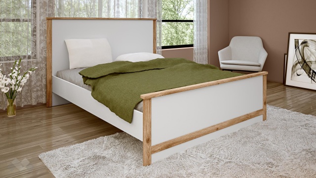 Спалня 160/200 Линда с включен матрак Бонел 160/200 бяло гладко с дъб кадис - МебелМаг Спалня 160/200 Линда с включен матрак Бонел 160/200 бяло гладко с дъб кадис