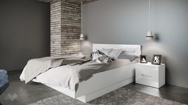 Спалня с нощни шкафчета 160/200 Ница с включен матрак Бонел 160/200 бяло гладко с бяло гланц - МебелМаг Спалня с нощни шкафчета 160/200 Ница с включен матрак Бонел 160/200 бяло гладко с бяло гланц