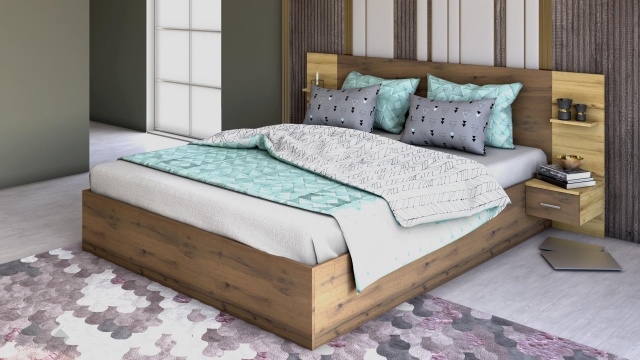 Спалня 160/200 Александрия с включен матрак Бонел 160/200 дъб вотан със светъл вотан - МебелМаг Спалня 160/200 Александрия с включен матрак Бонел 160/200 дъб вотан със светъл вотан