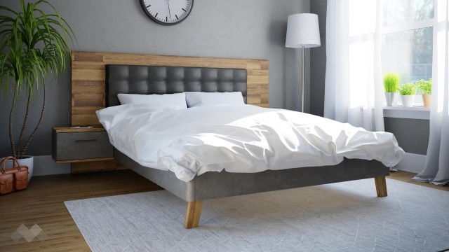 Спалня с нощни шкафчета 160/200 Ричиано с включен матрак Бонел 160/200 бетон с дъб став