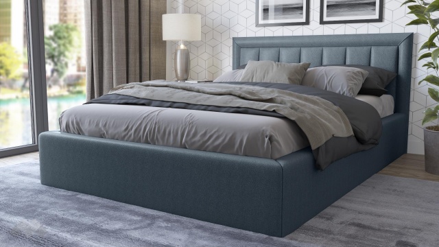 Тапицирана спалня 140/200 Бори с включен матрак Бонел 140/200 син - МебелМаг Тапицирана спалня 140/200 Бори с включен матрак Бонел 140/200 син