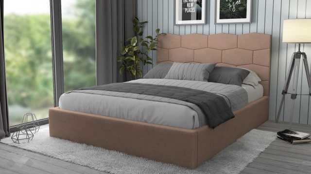 Тапицирана спалня 160/200 Сияна с включен матрак Бонел 160/200 светло кафява - МебелМаг Тапицирана спалня 160/200 Сияна с включен матрак Бонел 160/200 светло кафява