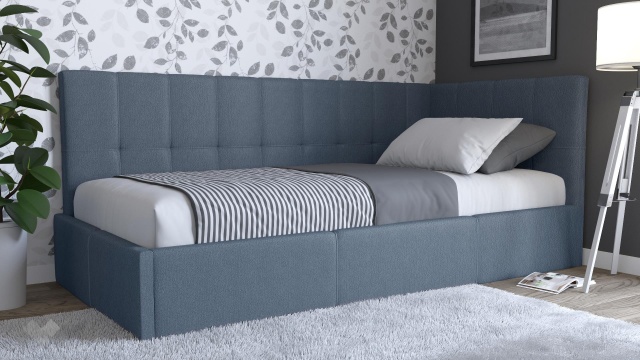 Тапицирано легло 90/200 Борко с включен матрак Бонел 90/200 син - МебелМаг Тапицирано легло 90/200 Борко с включен матрак Бонел 90/200 син