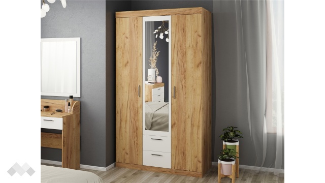 Гардероб Моник трикрилни златен дъб с бяло