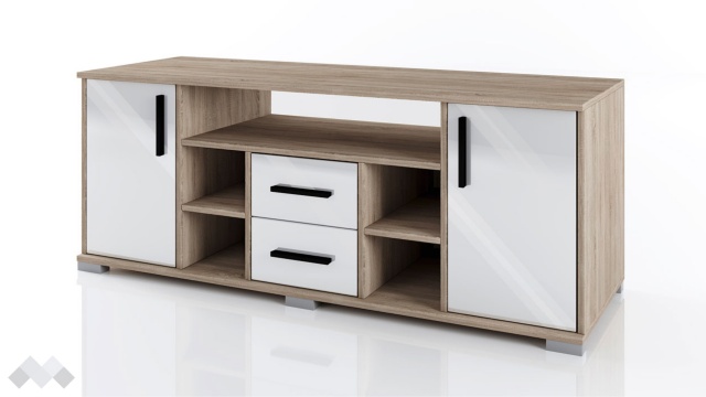 ТВ шкаф Евиана тъмна сонома с бял гланц