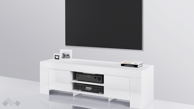 ТВ шкаф Софи бяло гладко с бял гланц