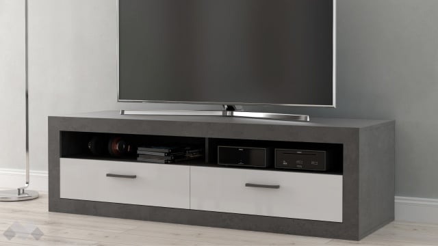 ТВ шкаф Требия сиво с бял гланц