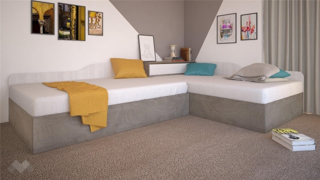 Ъглови легла 82/190 Ирина с включени матраци Бонел 82/190 дъб суров с бяло фладер - МебелМаг Ъглови легла 82/190 Ирина с включени матраци Бонел 82/190 дъб суров с бяло фладер