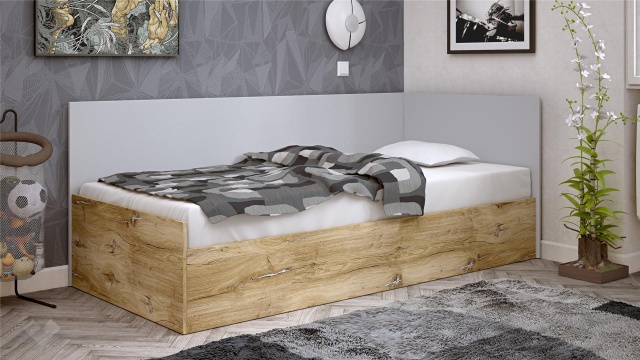 Ъглово легло 90/200 Селтик с включен матрак Бонел 90/200 келтски дъб със светло сиво