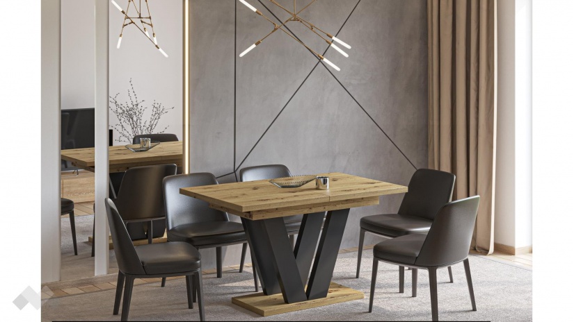 Трапезна маса Лареа разтегателни дъб артисан с черно - изглед 1 - МебелМаг Трапезна маса Лареа разтегателни дъб артисан с черно - изглед 1