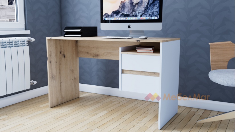 Бюро Ален дъб артисан с бяло - изглед 2