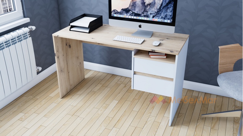 Бюро Ален дъб артисан с бяло - изглед 3