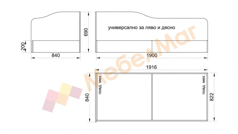 Ъглово легло 82/190 Шайн с включен матрак Бонел 82/190 бял гланц - изглед 3