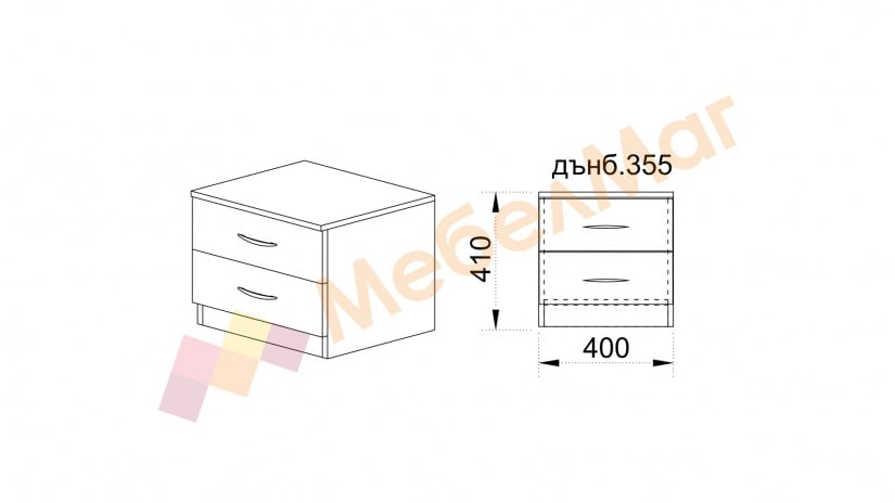 Нощен шкаф Диди орех адмирал - изглед 2