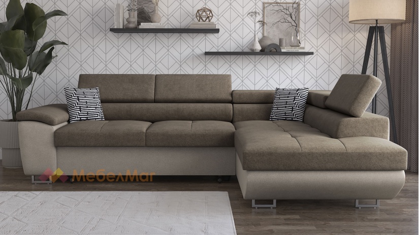 Ъглов диван Едуард с посока кафяв с бежово - изглед 2 - МебелМаг Ъглов диван Едуард с посока кафяв с бежово - изглед 2