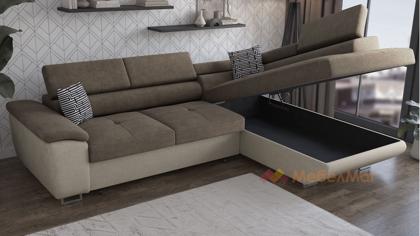 Ъглов диван Едуард с посока кафяв с бежово - изглед 3 - МебелМаг Ъглов диван Едуард с посока кафяв с бежово - изглед 3