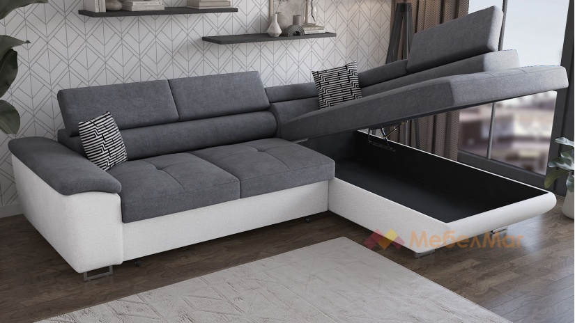 Ъглов диван Едуард с посока сив с бяло - изглед 3 - МебелМаг Ъглов диван Едуард с посока сив с бяло - изглед 3