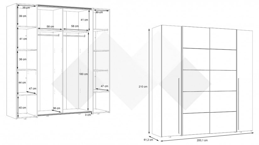 Гардероб Арагона четирикрилни бял - изглед 6 - МебелМаг Гардероб Арагона четирикрилни бял - изглед 6
