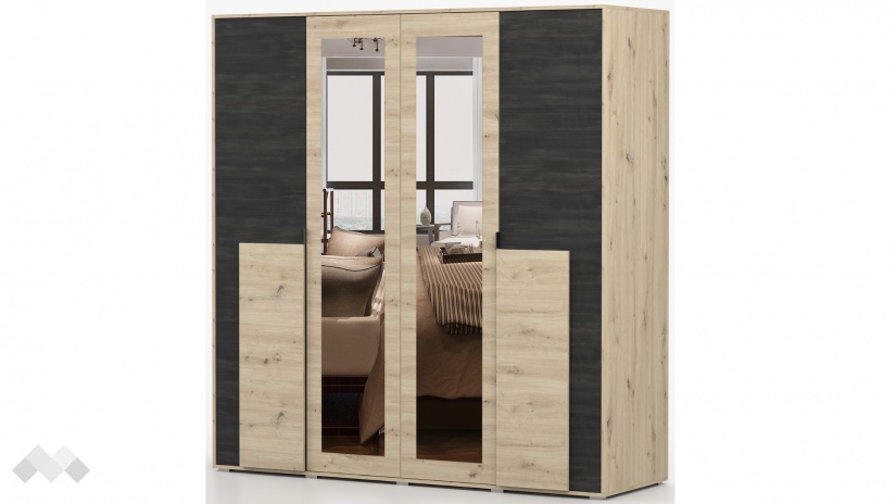 Гардероб Бафра четирикрилни дъб артисан с тъмен норвежки бор - изглед 3