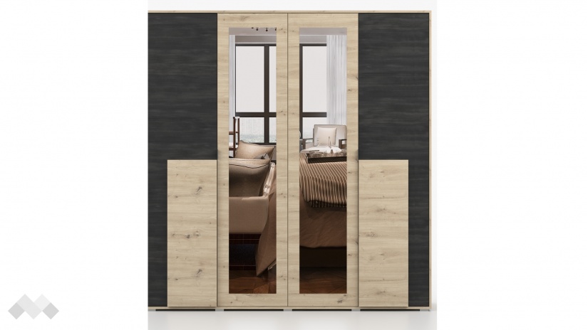 Гардероб Бафра четирикрилни дъб артисан с тъмен норвежки бор - изглед 1