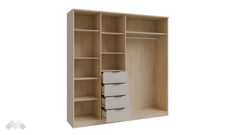 Гардероб Фортелия четирикрилни пясък с дъб пучини - изглед 9 - МебелМаг Гардероб Фортелия четирикрилни пясък с дъб пучини - изглед 9