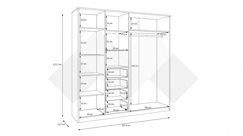 Гардероб Фортелия четирикрилни пясък с дъб пучини - изглед 12 - МебелМаг Гардероб Фортелия четирикрилни пясък с дъб пучини - изглед 12
