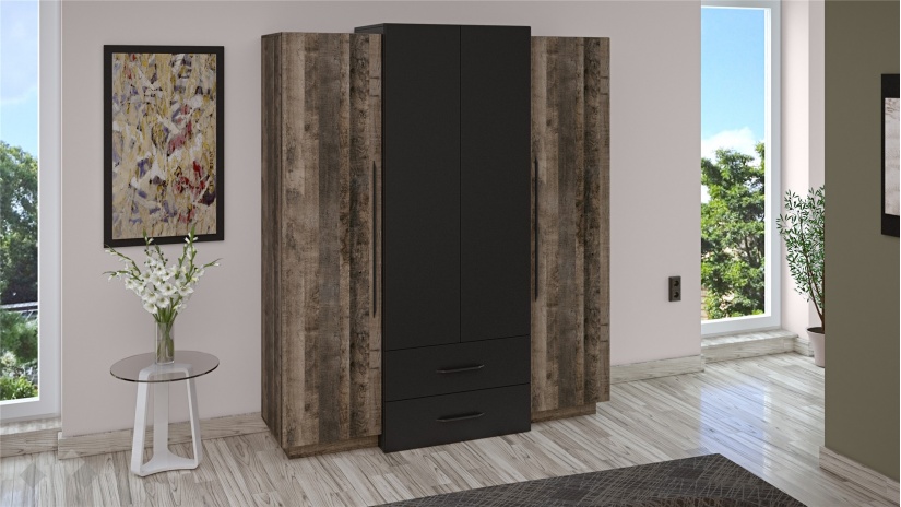 Гардероб Каляри четирикрилни колониален дъб с черно - изглед 1