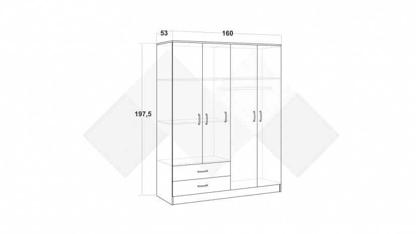 Гардероб Леонард четирикрилни артизан с бяло - изглед 3