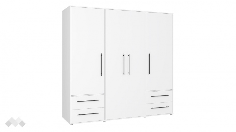 Гардероб Мокарис четирикрилни бял - изглед 2 - МебелМаг Гардероб Мокарис четирикрилни бял - изглед 2