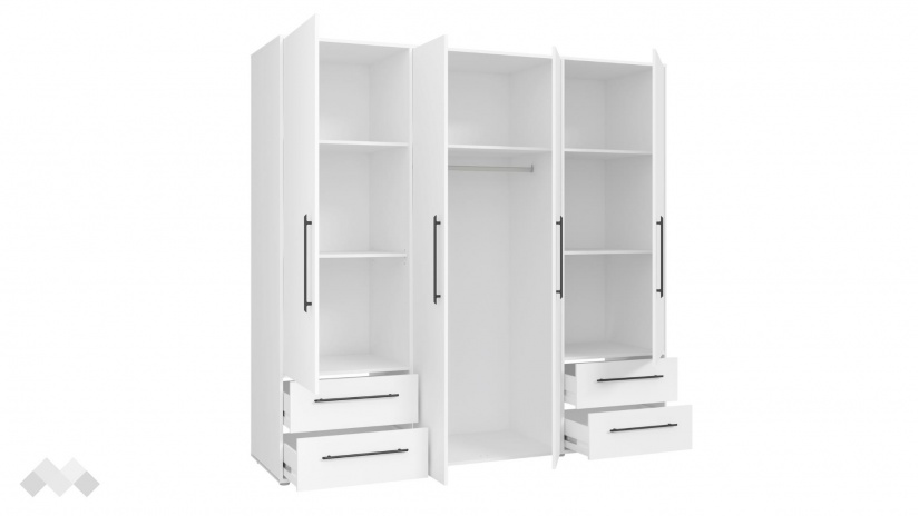 Гардероб Мокарис четирикрилни бял - изглед 3 - МебелМаг Гардероб Мокарис четирикрилни бял - изглед 3