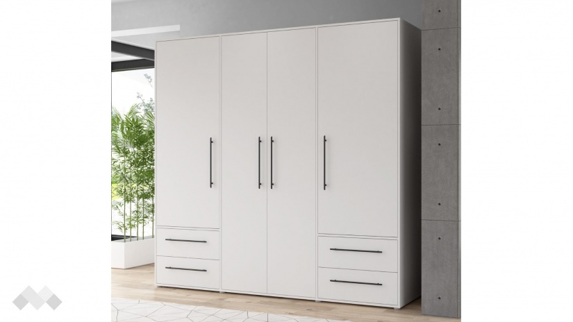 Гардероб Мокарис четирикрилни бял - изглед 1 - МебелМаг Гардероб Мокарис четирикрилни бял - изглед 1