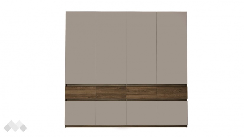 Гардероб Поситано четирикрилни дъб дилън тъмен с капучино мат и пасифик - изглед 4 - МебелМаг Гардероб Поситано четирикрилни дъб дилън тъмен с капучино мат и пасифик - изглед 4