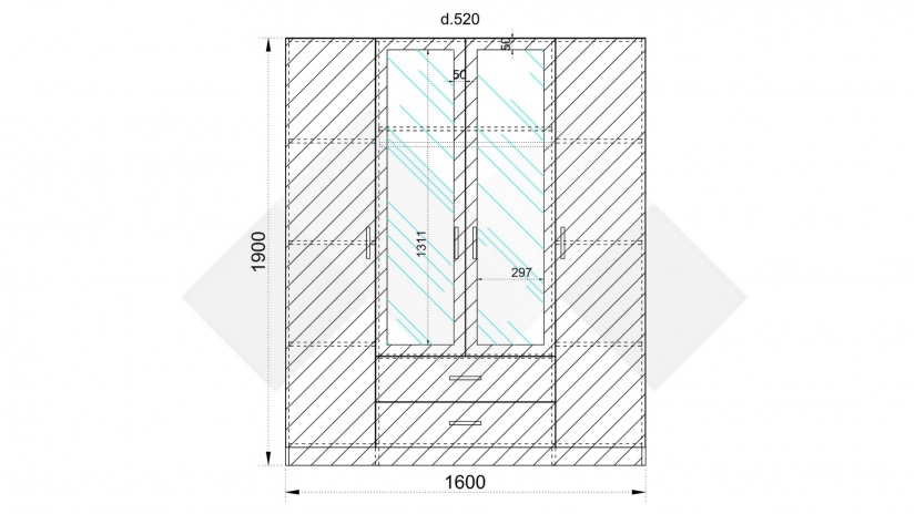 Гардероб Шайн четирикрилни бял гланц с бяло - изглед 3