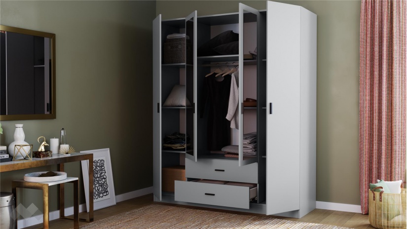 Гардероб Скай четирикрилни нардо сив - изглед 2 - МебелМаг Гардероб Скай четирикрилни нардо сив - изглед 2