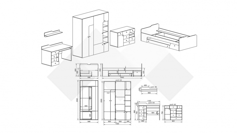 Детски спален комплект Роуз с включен матрак Бонел 90/200 бяло гладко, златно розово и сонома - изглед 11