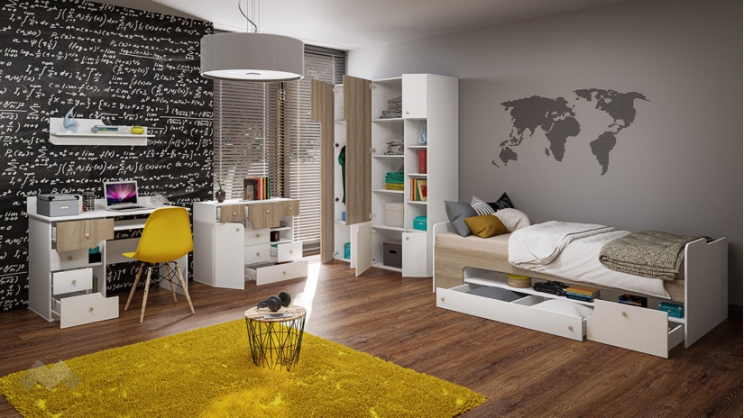 Детски спален комплект Роуз с включен матрак Бонел 90/200 бяло гладко, златно розово и сонома - изглед 2