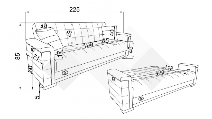 Диван Агра триместни бордо - изглед 5 - МебелМаг Диван Агра триместни бордо - изглед 5