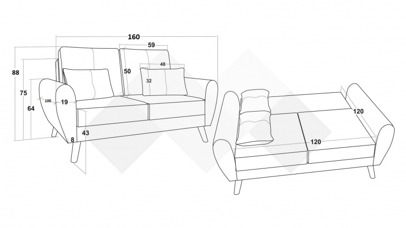 Диван Мерива двуместни сив - изглед 4 - МебелМаг Диван Мерива двуместни сив - изглед 4