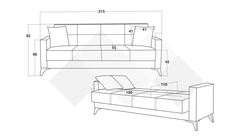Диван Мира триместни кафяв - изглед 6