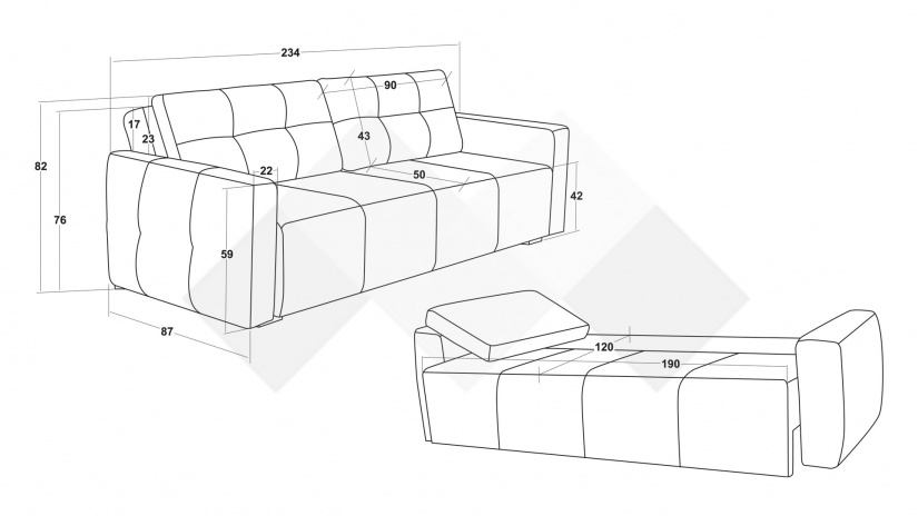 Диван Бахама триместни кафяв - изглед 6 - МебелМаг Диван Бахама триместни кафяв - изглед 6