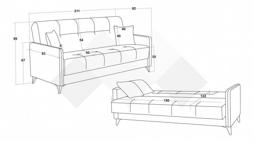 Диван Басел Покет триместни графит - изглед 6 - МебелМаг Диван Басел Покет триместни графит - изглед 6