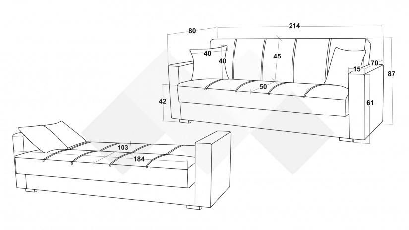 Диван Фиорина триместни зелен - изглед 6 - МебелМаг Диван Фиорина триместни зелен - изглед 6