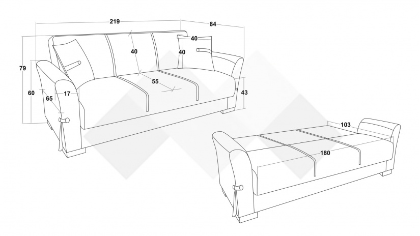 Диван Флоранс триместни сив - изглед 5
