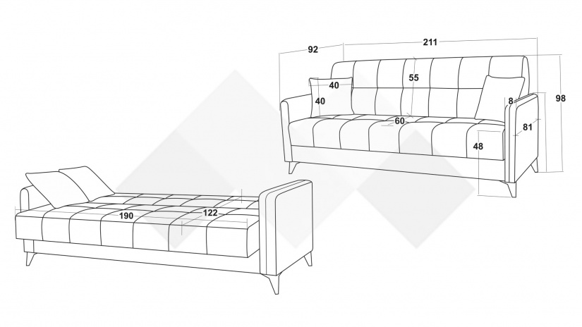 Диван Санти триместни кафяв - изглед 6 - МебелМаг Диван Санти триместни кафяв - изглед 6