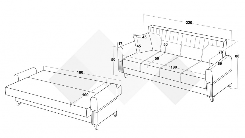 Диван Верино триместни сив - изглед 5 - МебелМаг Диван Верино триместни сив - изглед 5