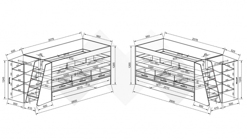Двуетажно легло Франк с включени матраци Бонел 90/200 дъб артисан с бял гланц - изглед 9