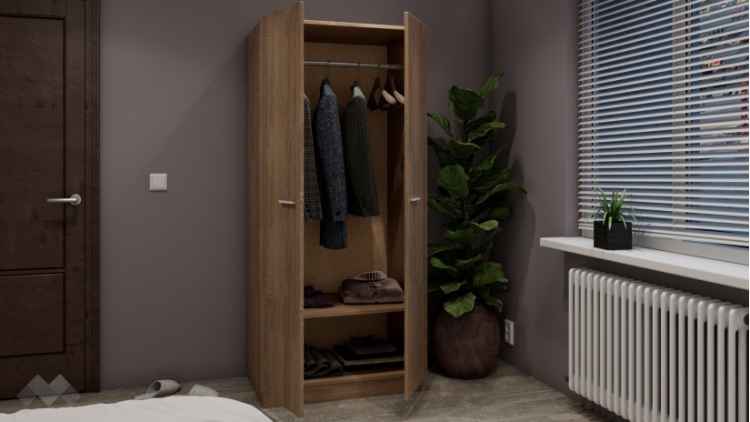 Гардероб Арго двукрилни дъб сонома - изглед 2 - МебелМаг Гардероб Арго двукрилни дъб сонома - изглед 2