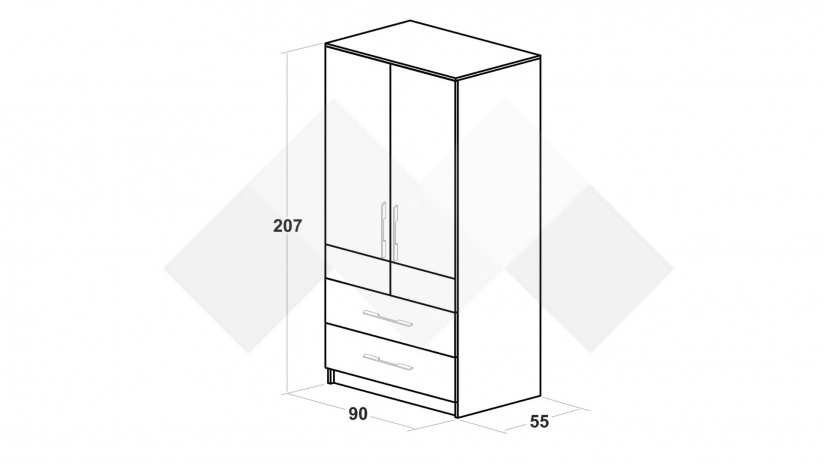 Гардероб Калифорния двукрилни бял с бял гланц и антик - изглед 2 - МебелМаг Гардероб Калифорния двукрилни бял с бял гланц и антик - изглед 2
